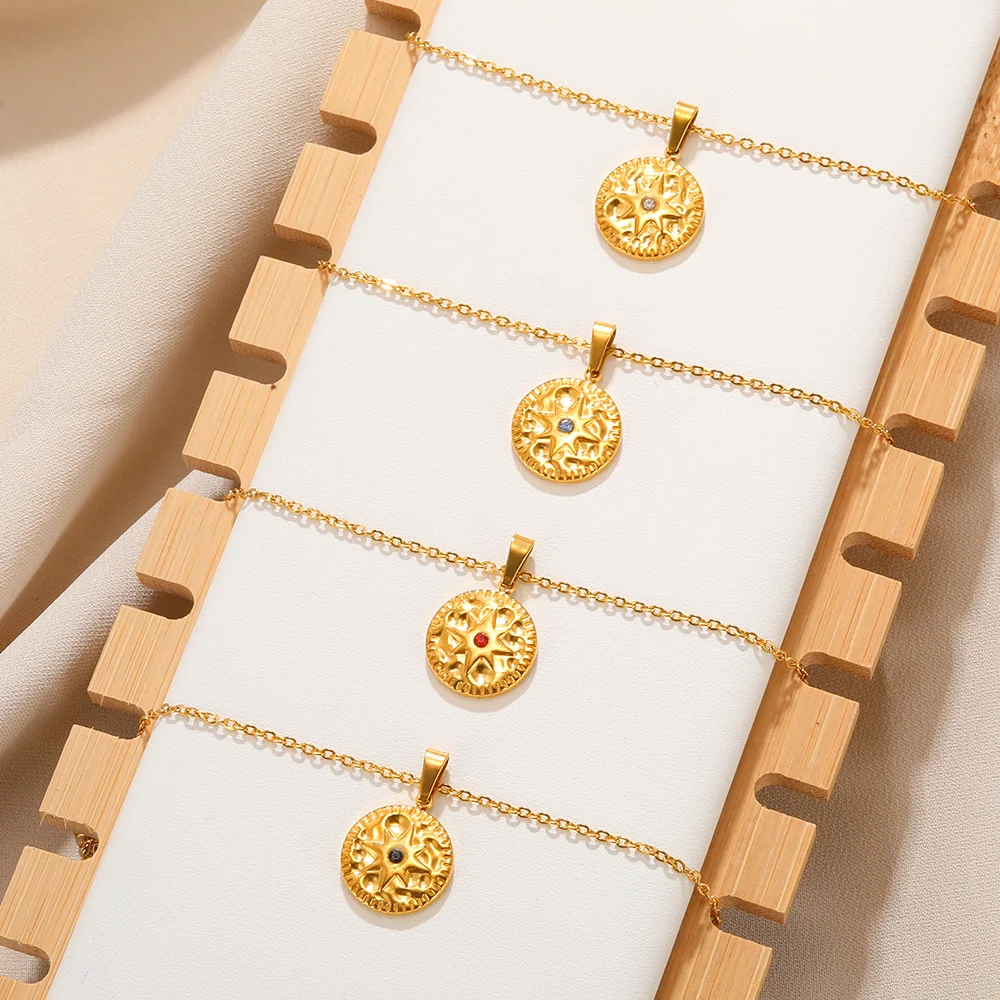 

PVD Plated Stainless Steel Necklaces Round Zircon Cute Jewelry Vintage 18K Gold Color Chain Necklace For Women Free Shipping New