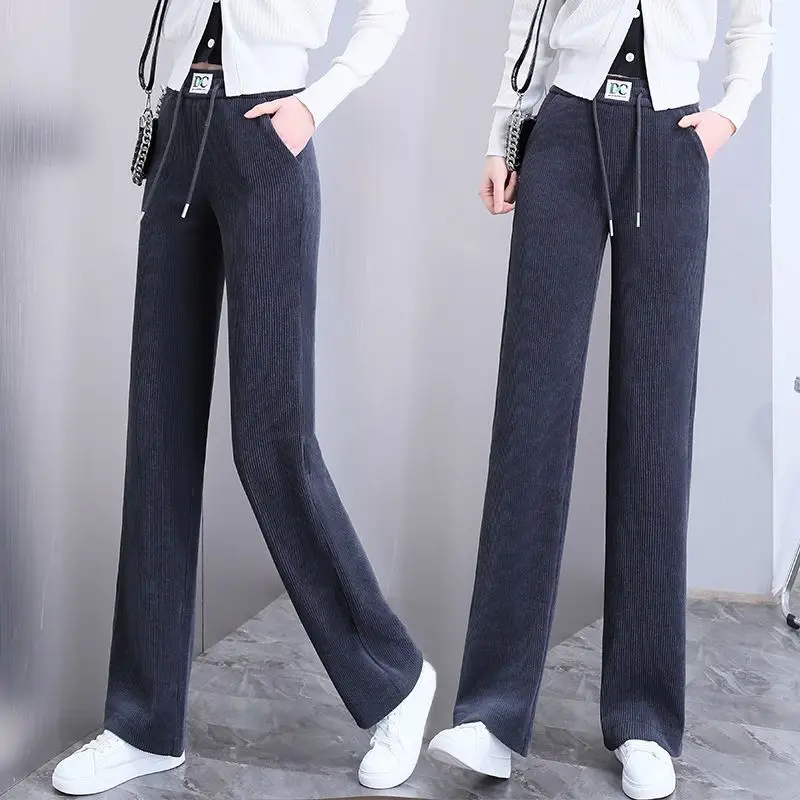 

2023 Autumn and Winter Women's Fur Thickened Chenille Narrow Wide Leg Pants Casual Comfort Solid Color Versatile Pants