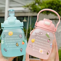 1300ml cute girls candy colors water bottle 3d stickers straw big capacity sports jug children female kettle with strap cup