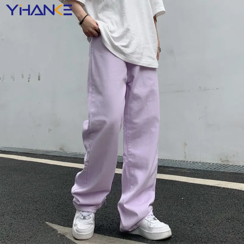 

Women's Jeans Vintage Straight Baggy High Waist Korean Fashion Streetwear Casual Pants Femme Wide Leg Purple Mom Denim Trouser