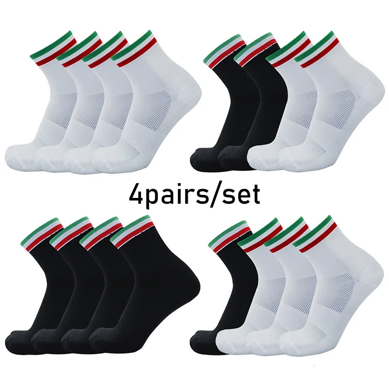 

4pairs/set Green White Red Striped Cycling Socks Men Women Outdoor Racing Bike Sports Socks Breathable Calcetines Ciclismo