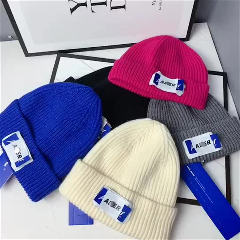 

Winter Ader Error Embroidery Women Cuffed Brand Beanie Candy Colors Thicken Knitted Hat Keep Warm Wool Cap South Korea Couples