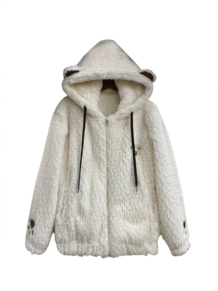 Верхняя одежда с капюшоном из искусственного меха норки и длинными рукавами
