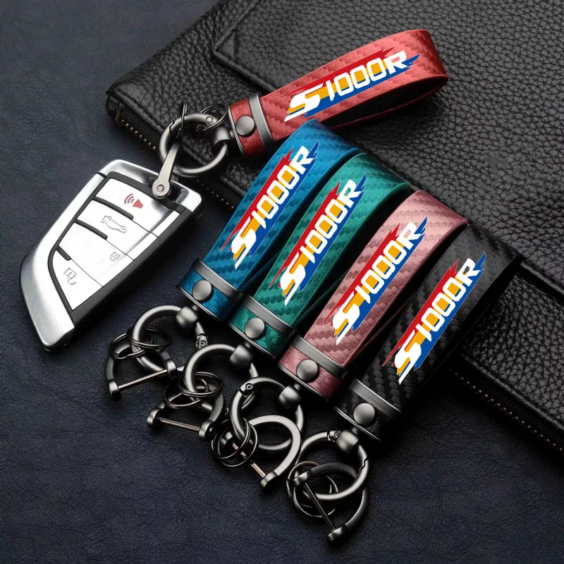 

Leather Carbon Fiber Pattern Car Keychain Horseshoe Buckle Keyring For S 1000R Car Accessories