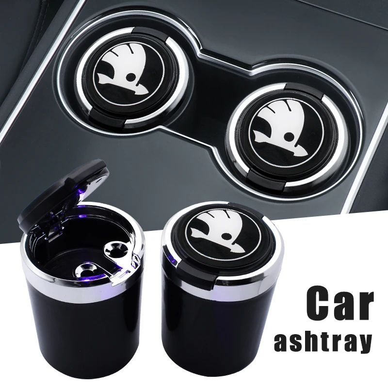 

Car Ashtray With LED Light Smokeless Flame Retardant Cigarette Holder Box For Skoda Octavia A5 A7 2 3 Rapid Kodiaq Fabia Superb