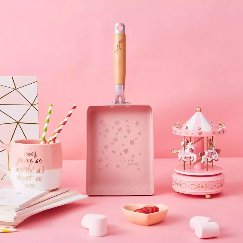 

Japanese Omelette Pan Nonstick Tamagoyaki Egg Pan Rectangle Small Black Non-Stick Pan Frying Pan Pancake Kitchen Pot Pink