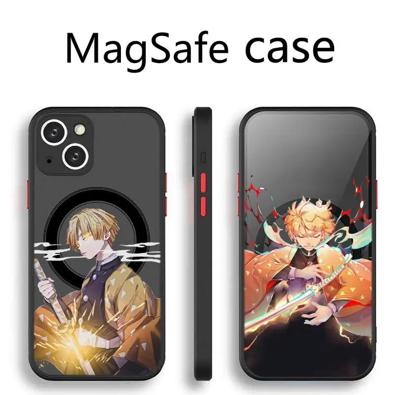 

Zenitsu Agatsuma demon slayer Phone Case Transparent Magsafe Magnetic Magnet For iPhone 13 12 11 Pro Max Mini Wireless Charging