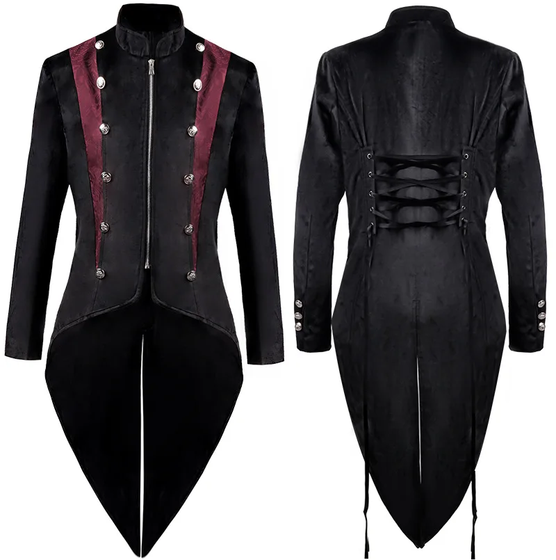 

New Medieval Vintage Color Matching Lace Zipper Long Court Suede Tuxedo