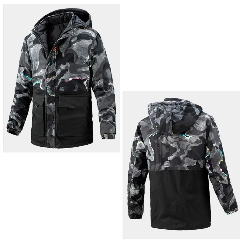 Men's Fashion Mid Length Reversible Wear hooded Jacket Outdoor leisure thickened camouflage warm jacket winter coat men 2022