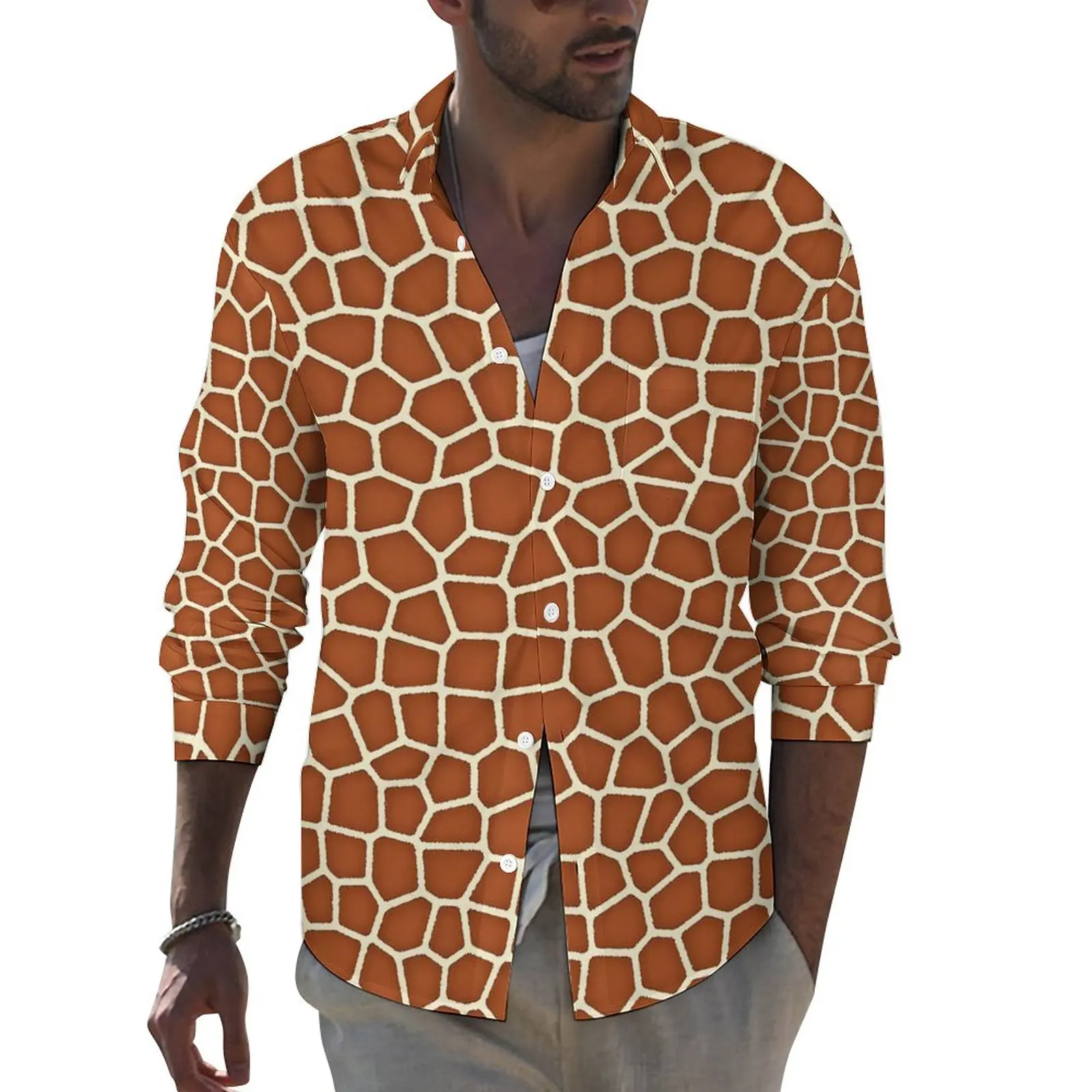 

Giraffe in Shades Aesthetic Casual Shirt Male Animal Print Shirt Autumn Cool Blouses Long Sleeve Design Oversized Tops