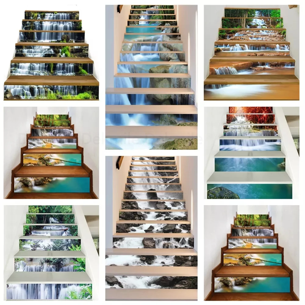 

Waterfall Stair Floor Stickers Self Adhesive Natural Landscape Steps Riser Stairway Mural Decals DIY Staircase Decor Wallpaper