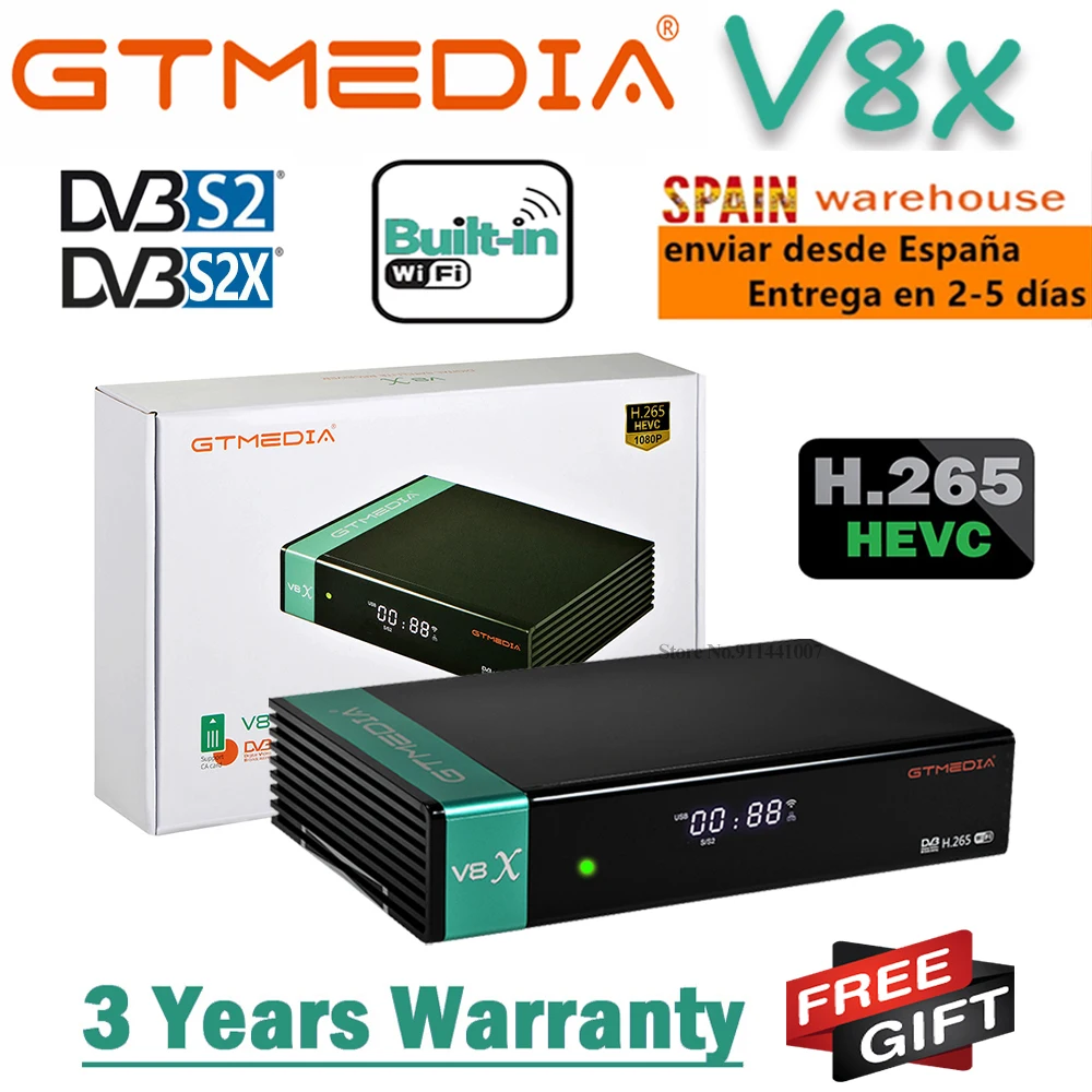 

Spain warehouse gtmedia V8X H.265 DVB-s/s2/s2x satellite receiver upgrade gtmedia V8 nova V9 prime bulit-in wifi full hd FAT box