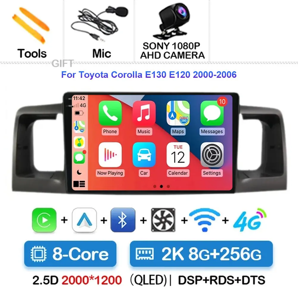 

Android 15 для Toyota Corolla E120 BYD F3 2007-2011 Автомобильный радиоприемник с навигацией Мультимедийный плеер Стерео GPS WiFi + 4G DSP Carplay + Авто