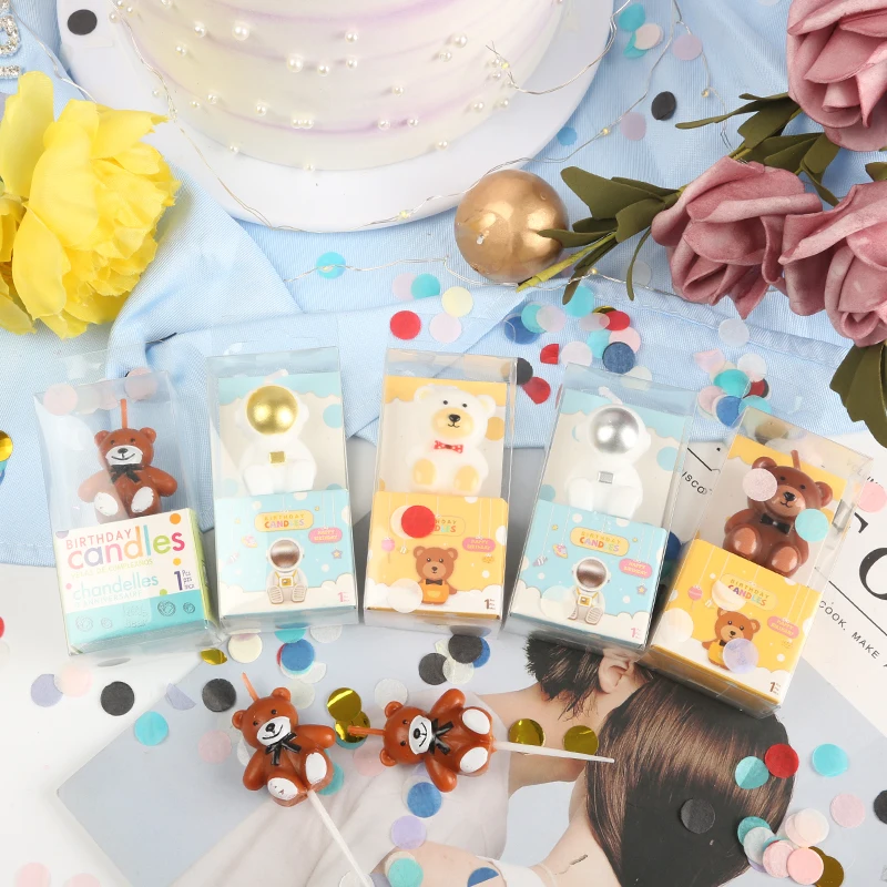 Милый корейский Медведь украшение для торта на день рождения Свеча Топпер кексов