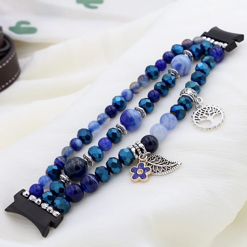 Galaxy Watch 4 Band Beaded Dressy Bracelet for Samsung Galaxy Watch 4 Classic 40mm 42mm 44mm 46mm Bands Blue Watchband for Girl