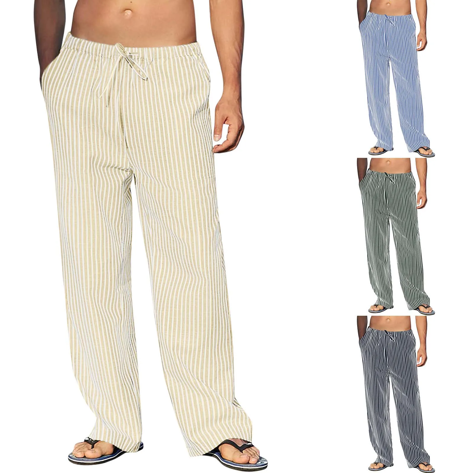 

Male Casual Pants Stripe Print Trend Youth Summer Mens Sweatpants Fitness Running Pants Navy Blue Athletic Shorts Men