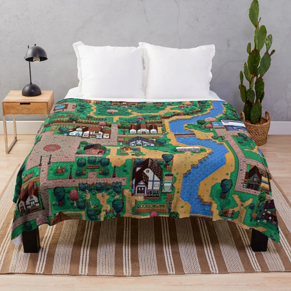 

Плед Stardew valley с картой города, роскошное Брендовое одеяло, дизайнерское одеяло, одеяло для декоративного дивана, дорожное одеяло
