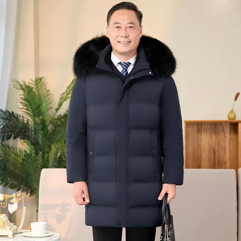 Длинный пуховик для мужчин пальто на белом утином пуху зимнее пальто-пуховик