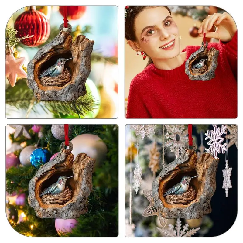Christmas Decorations Squirrel in Tree Hole Ornament 2D Acrylic Pendant DIY Animal Decoration Owl Hedgehog Bunny