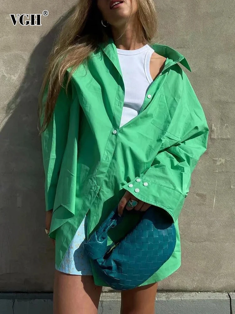 

Женская рубашка с отложным воротником VGH, повседневная однобортная блузка с длинным рукавом, в стиле пэчворк, осенний стиль