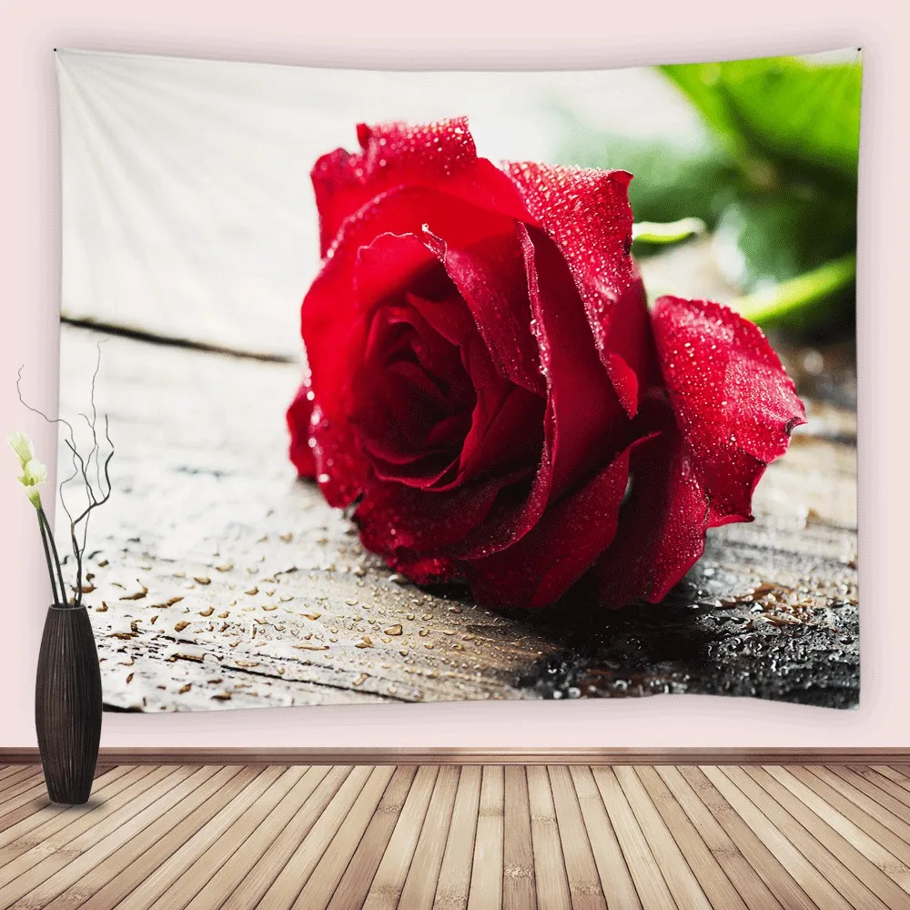 

Гобелен в виде капли красной розы, цветочные цветы, деревянная доска, гобелены, День Святого Валентина, настенное одеяло, спальня, гостиная, ...