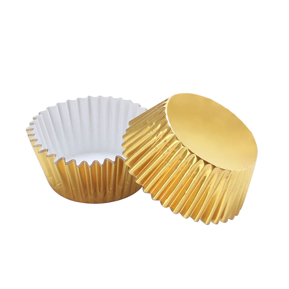 

100pcs Cupcake Wrappers Paper Cups Aluminum Foil Cups Muffin Molds Tool for Party Wedding birthday Decor Supplies Golden