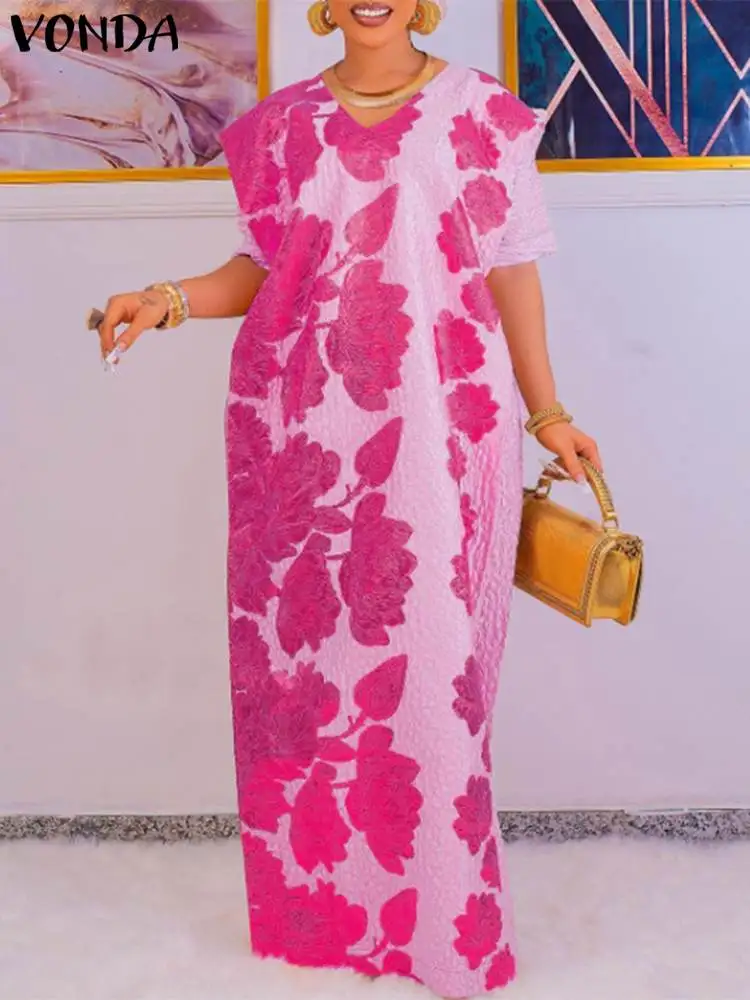 

VONDA 2022 Autumn Women Casual A-Line Printed Sundress Maxi Vestidos Femme Long Sleeve Dresses O Neck Satin Party Robe Oversized