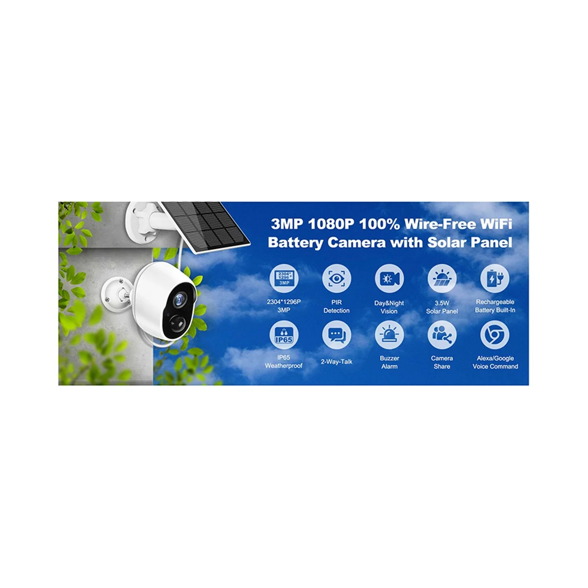 

3MP 9000MAh Battery WIFI Surveillance Camera Tuya Smart Home Outdoor Security Protection Wireless CCTV Camera(B)