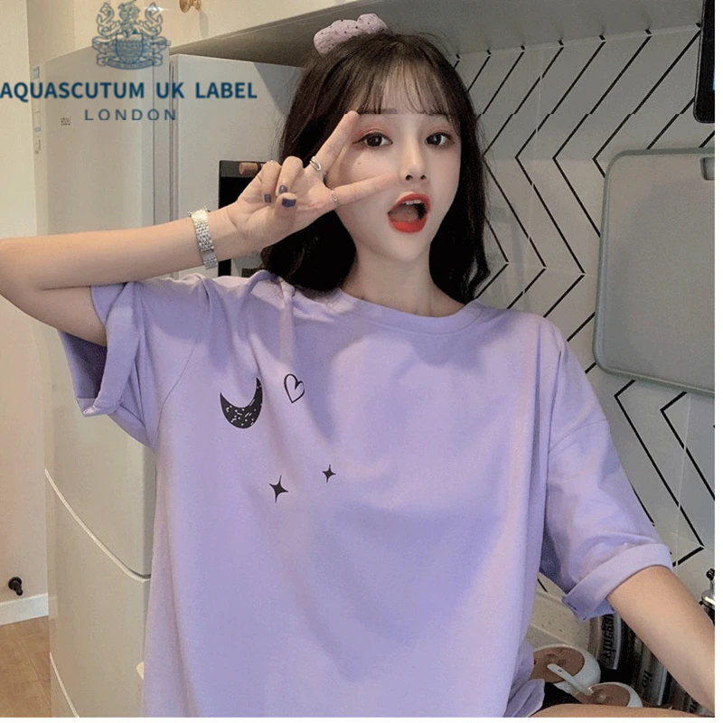 

Aquascutum Pure desire and chic sweet Spice Girl chic loose love cartoon printed half sleeved top short sleeved t-shirt female s