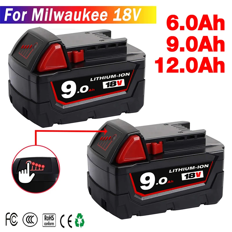 New 18650 18V 5Ah 6Ah 9Ah 12Ah Lithium Ion Battery Pack,for Milwaukee Power Tools 2604-22 2604-20 Replacement Li-ion Battery