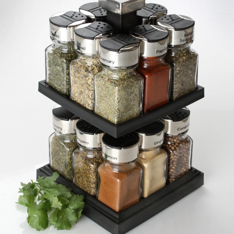 

2023 New 16 Jar Square Carousel Spice Rack food storage box cereal candy Dried jars kitchen Bottles organizer