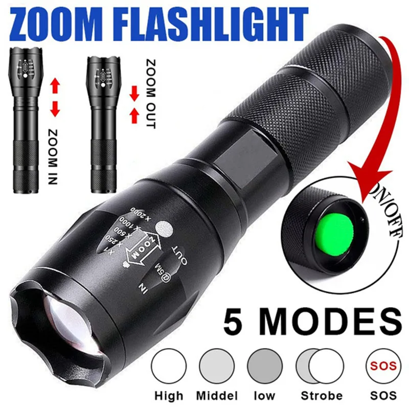 

Super Bright Portable Spotlight T6 LED Flashlight Rechargeable Searchlight for Expeditions Fishing Camping Repair Rescue Outdoor