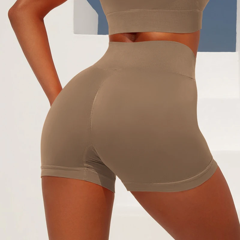 

ASHEYWR Fitness Women Shorts Seamless High Waist Solid Push Up Knitted Short Workout Elastic Skinny Sexy Quick Dry Shorts Female