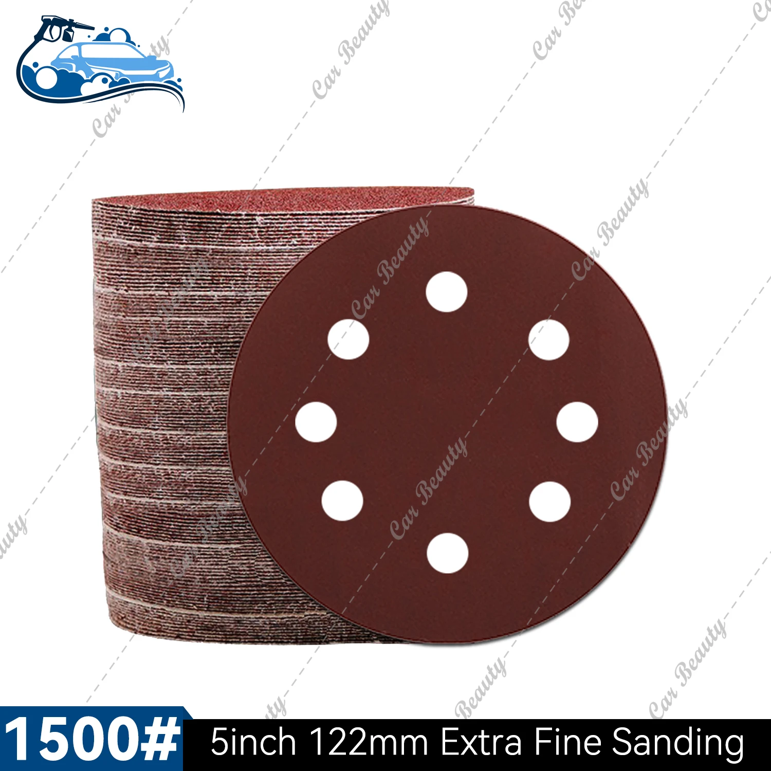 

5-дюймовая наждачная бумага, зернистость 60-5000, круглая шлифовальная бумага с 8 отверстиями для дисков, шлифовальные подушечки на липучке для произвольной орбитальной шлифовальной машины