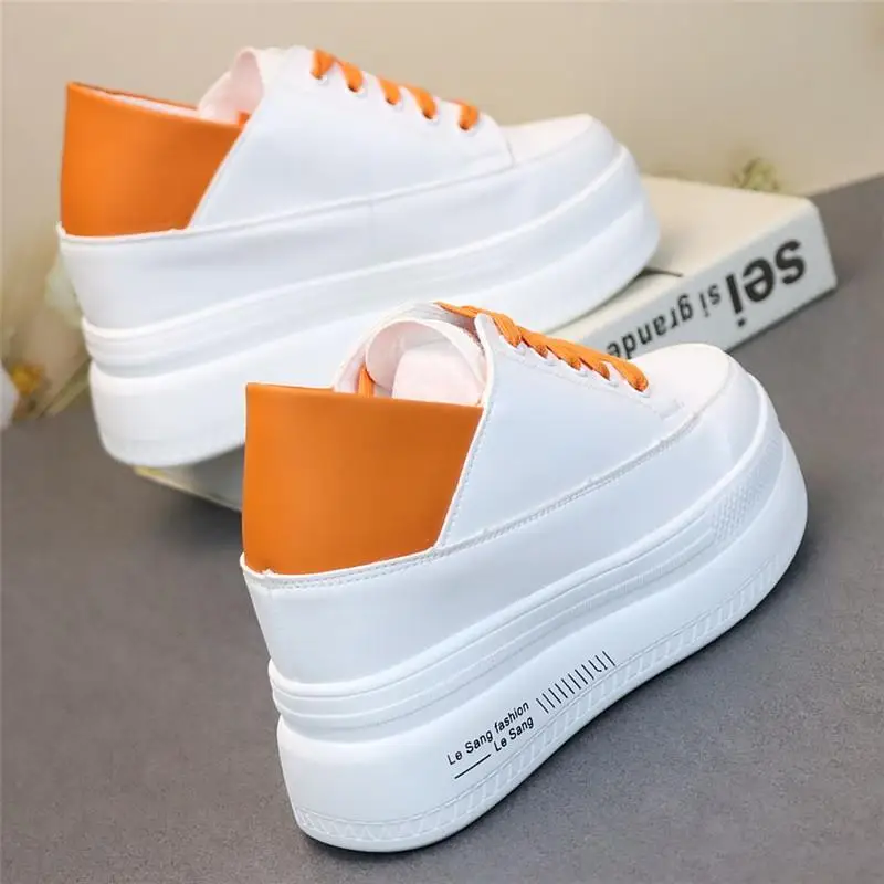 Muffin Bottom New Versatile Two-Way Breathable White Leather Platform Board Height Increasing Insole Large Size Womens Shoes
