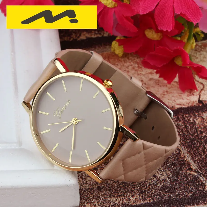 

Simple Fashion Women's wristwatch Casual Geneva Checkers Faux leather Quartz Watch Elegant ladies watches clock montre femme