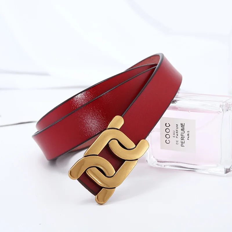 New Fashion Cowhide Women's Belt Alloy Smooth Buckle Ins Korean Version of All-match Jeans Decorative Belt for Women