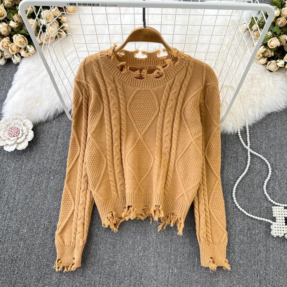 

Свитер в стиле ретро, свитер с круглым воротником и кисточками, свитер с высокой талией