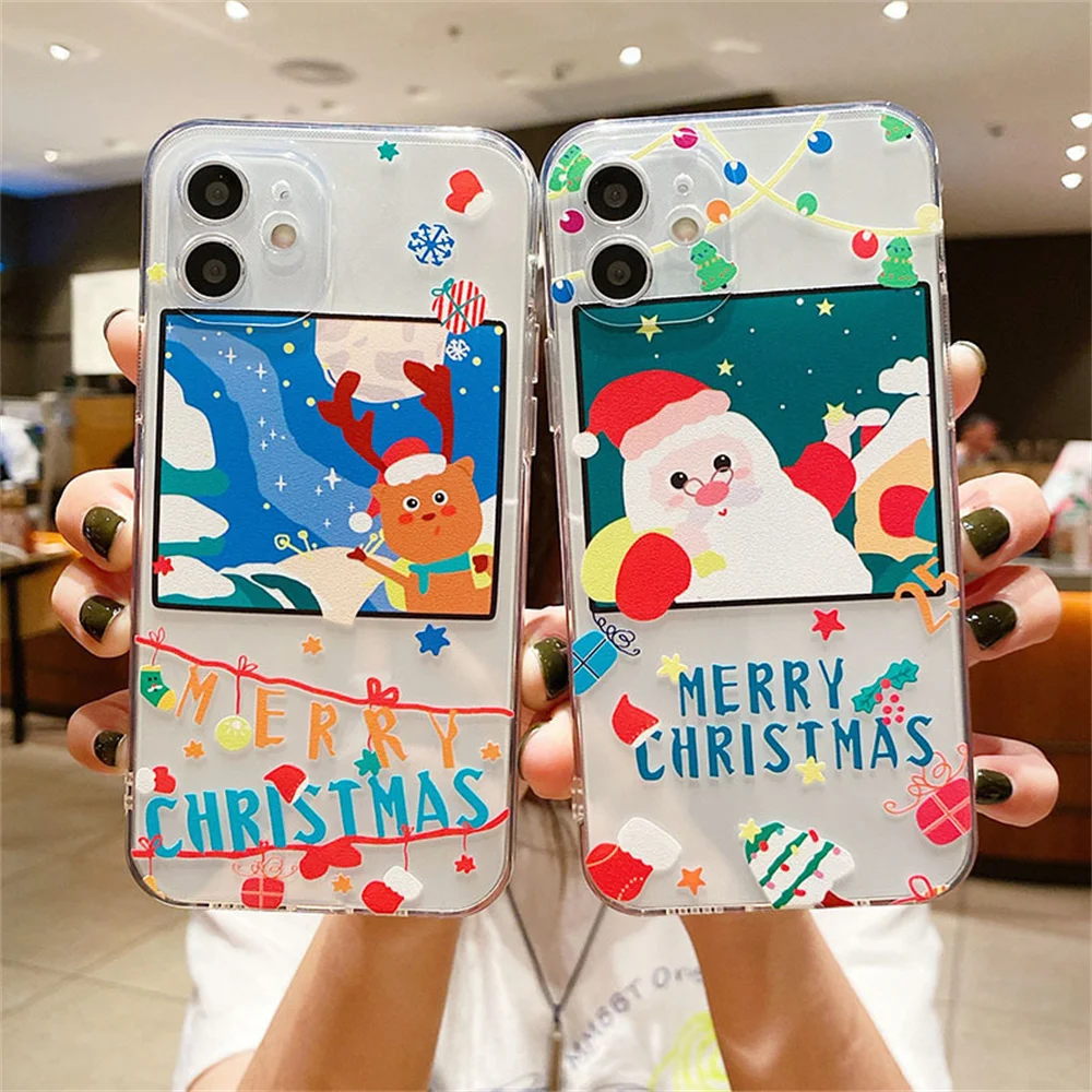 

Cartoon Elk Cute Christmas Protective Case for Apple 14 iphone13 12promax Creative Transparent Mobile Phone Soft Shell