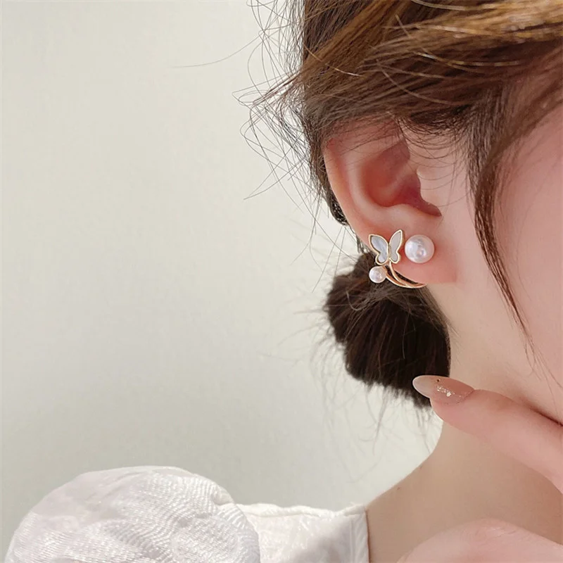 

New Fashion Women'S Pearl Butterfly Earrings Niche Design Wedding Anniversary Lovers Earrings Jewelry Accessories Wholesale