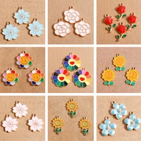 10pcslot cute enamel sunflower rose flower charms for jewelry making drop earrings pendants necklaces diy keychains accessories