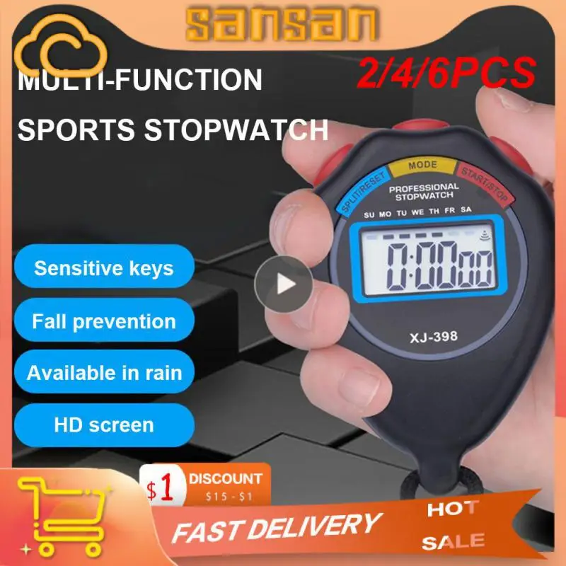 

2/4/6PCS Portable Handheld Waterproof Digital LCD Stopwatch Chronograph High Precision Professional Sports Training Stopwatch