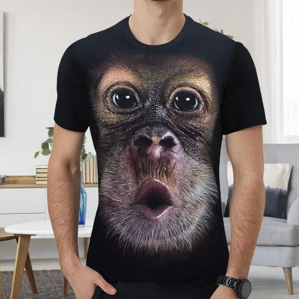 

Funny Gorilla Pattern T-shirt Breathable Round Neck Tee Tops Fashion Short Sleeve Round Neck T-shirt Chic All Match Pullover