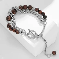 kunjoe stainless steel tiger eye cat eye glass stone beads beaded charms bracelets fashion trend for jewelry women men bracelet