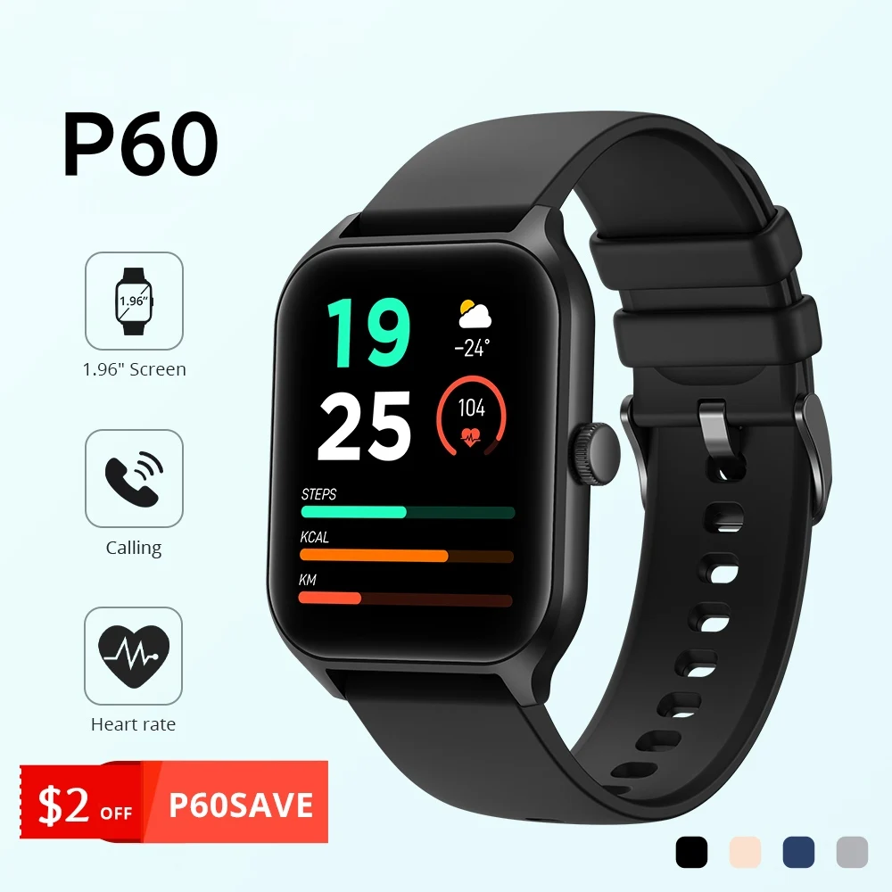 

P60 Smartwatch Men 1.96 Inch 320*386 Screen New Bluetooth Calling Heart Rate Sleep Monitor 100+ Sport Models Smart Watch Women