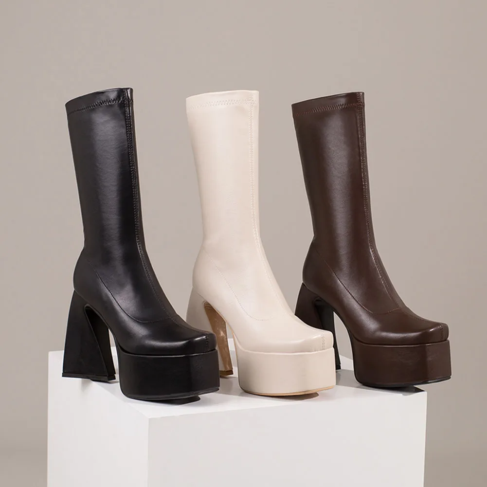 LapoLaka 2022 Simply Style Boots Strange Heel Platform Fashion High Heel Knee-High Women Boots Winter Luxury Popular Lady Boots