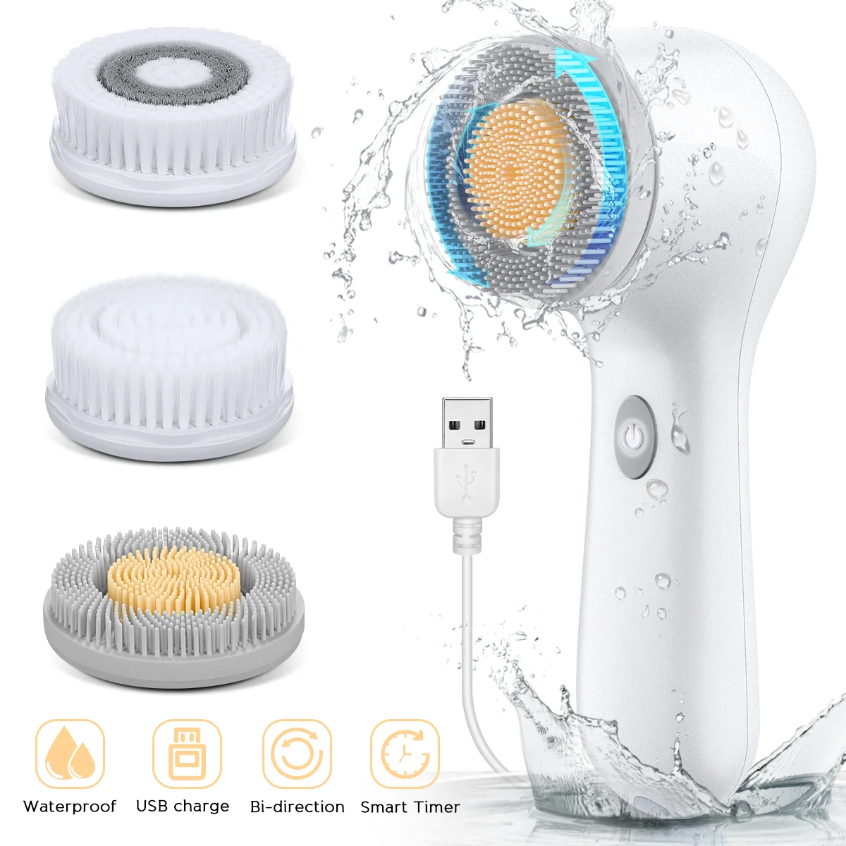 

ETEREAUTY 3-in-1 Electric Safe Waterproof Facial Cleansing Brush Face Clean Device Skin Care for Travel