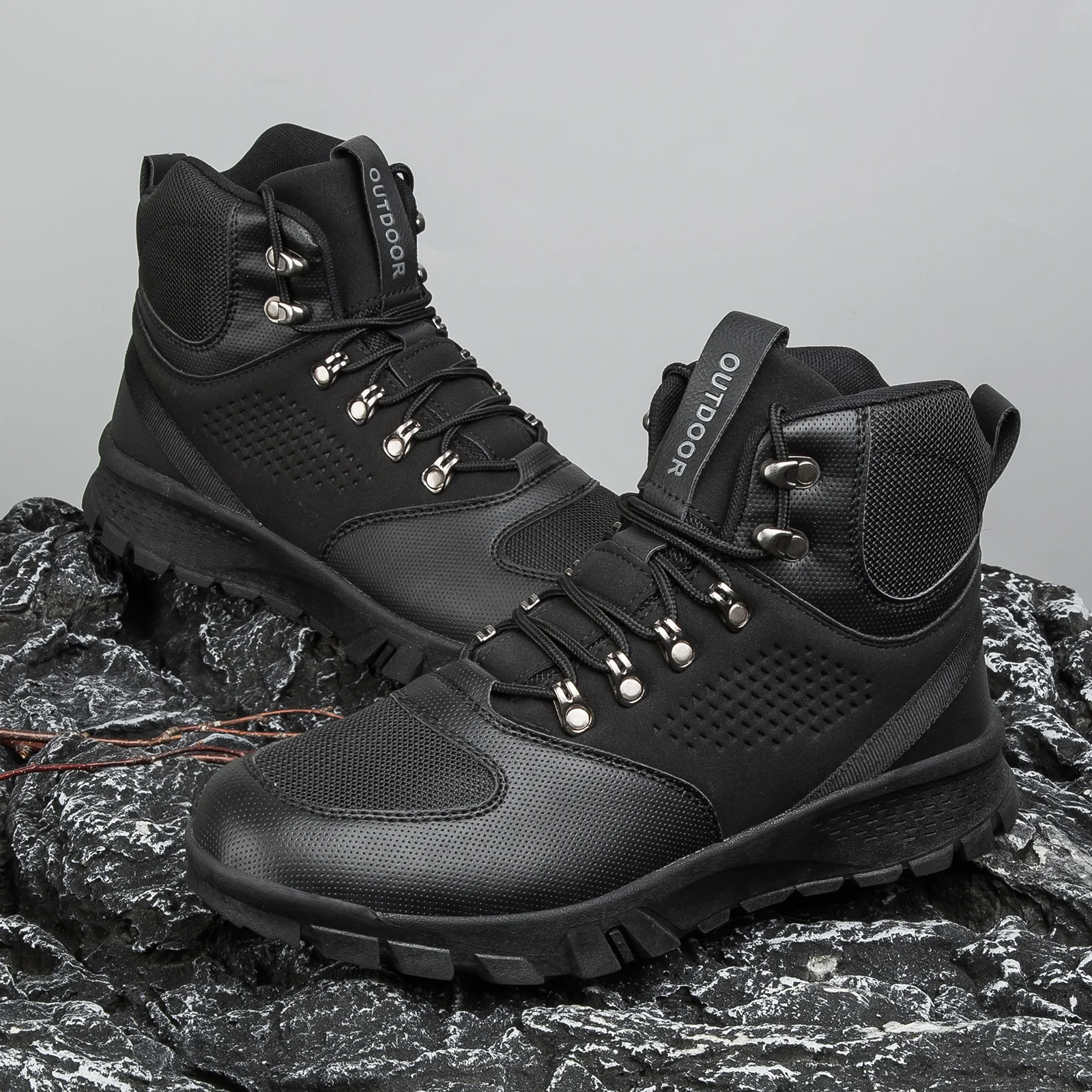 HIKEUP High-Top Men Hiking Boot Winter Outdoor Shoes All-Season Boots Lace-Up Non-slip Cross-Country Hiking Man Waterproof