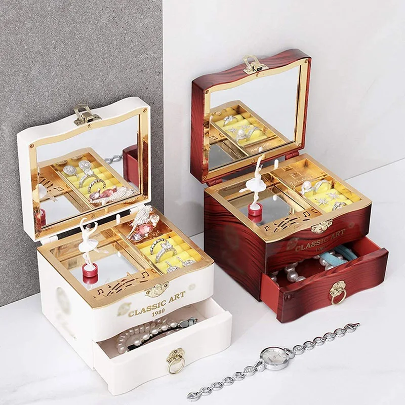 Clockwork Plastic Jewelry Box Girls Hand Crank Music Mechanism Christmas Gift