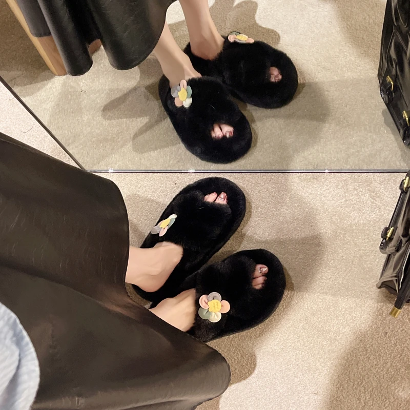 Women's Slippers 2023 New Home Warm Open Toe Cotton Slippers Flat Bottom Soft Outdoor Casual Slippers Plus Size Flat Shoes 43